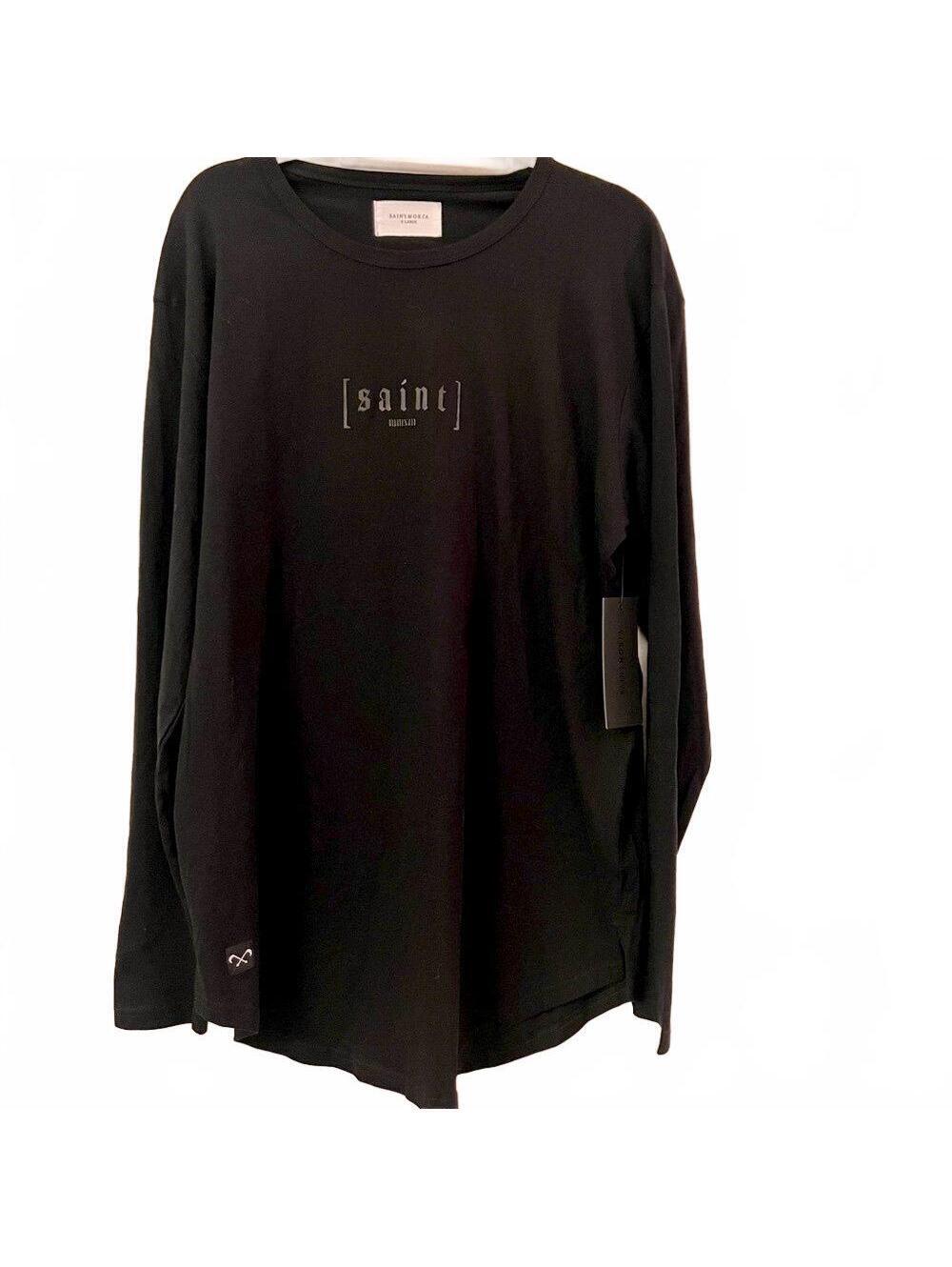 NWT Saint Morta LOGO Black Long Sleeve Crew Neck T-Shirt in Black Size X Large